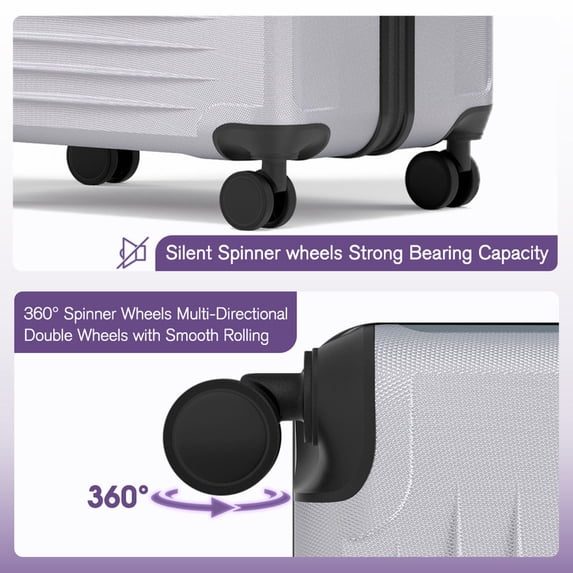 Luggage Sets 3 Piece Carry on Luggage with Spinner Wheels Hardshell Durable Suitcase with TSA Lock 20 24 28 inch Silver