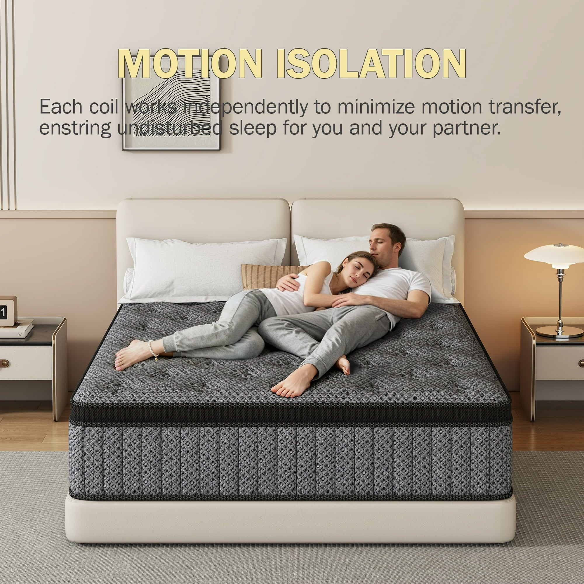 HIKOS 10 inch King Mattress in a Box, Cooling Gel Memory Foam Hybrid Mattress with Individually Wrapped Pocket Coils, Medium Firm King Size Mattress, Pressure Relief for Adult
