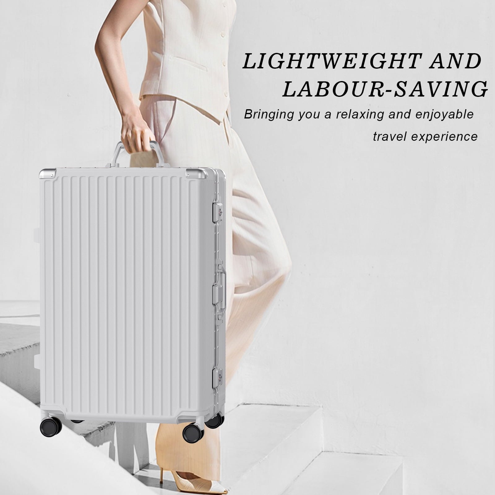 Luggage Aluminium Frame PC ABS Hardshell Suitcase with Spinner Wheels TSA Lock Zipperless Luggage 28 inch Silver