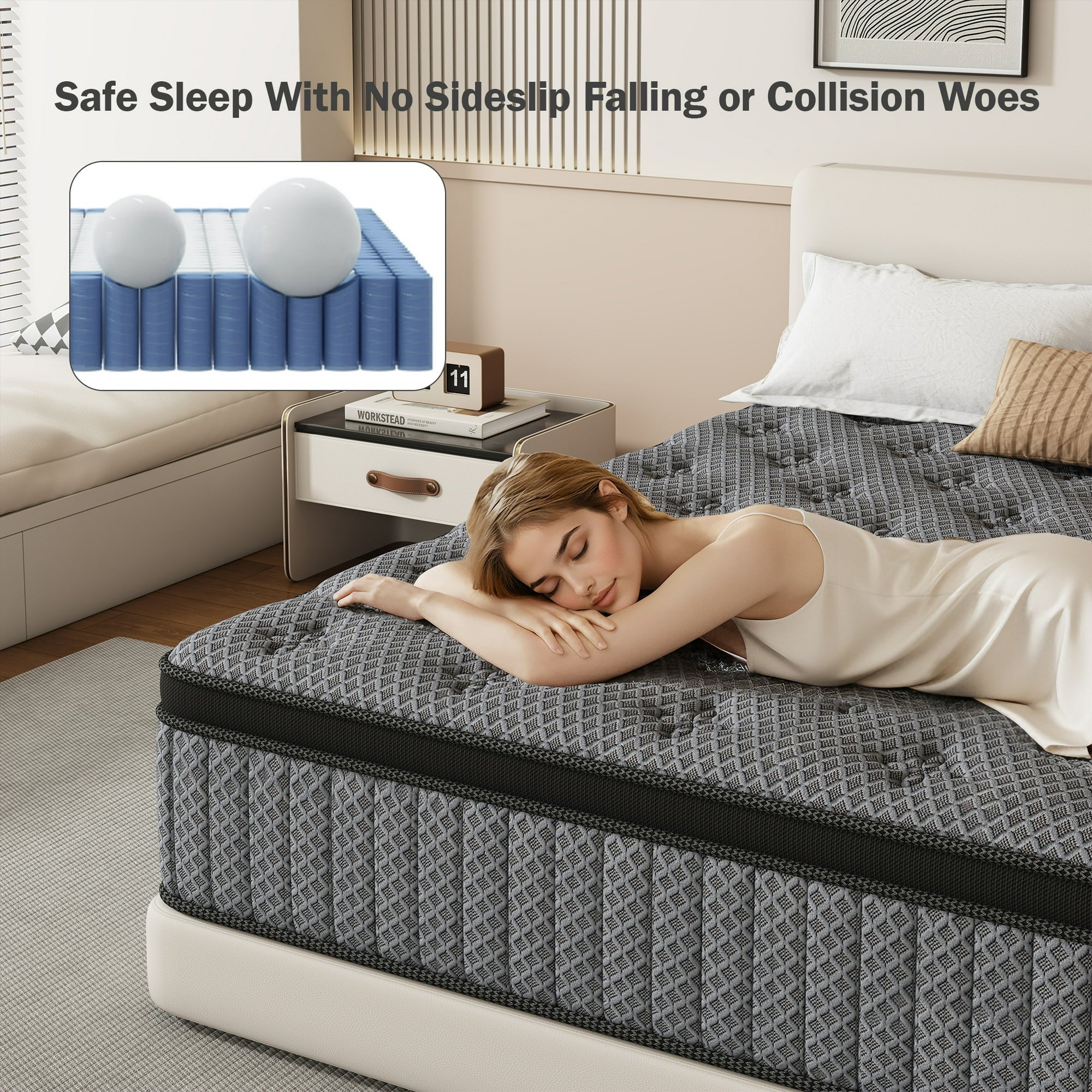 HIKOS 10 inch King Mattress in a Box, Cooling Gel Memory Foam Hybrid Mattress with Individually Wrapped Pocket Coils, Medium Firm King Size Mattress, Pressure Relief for Adult