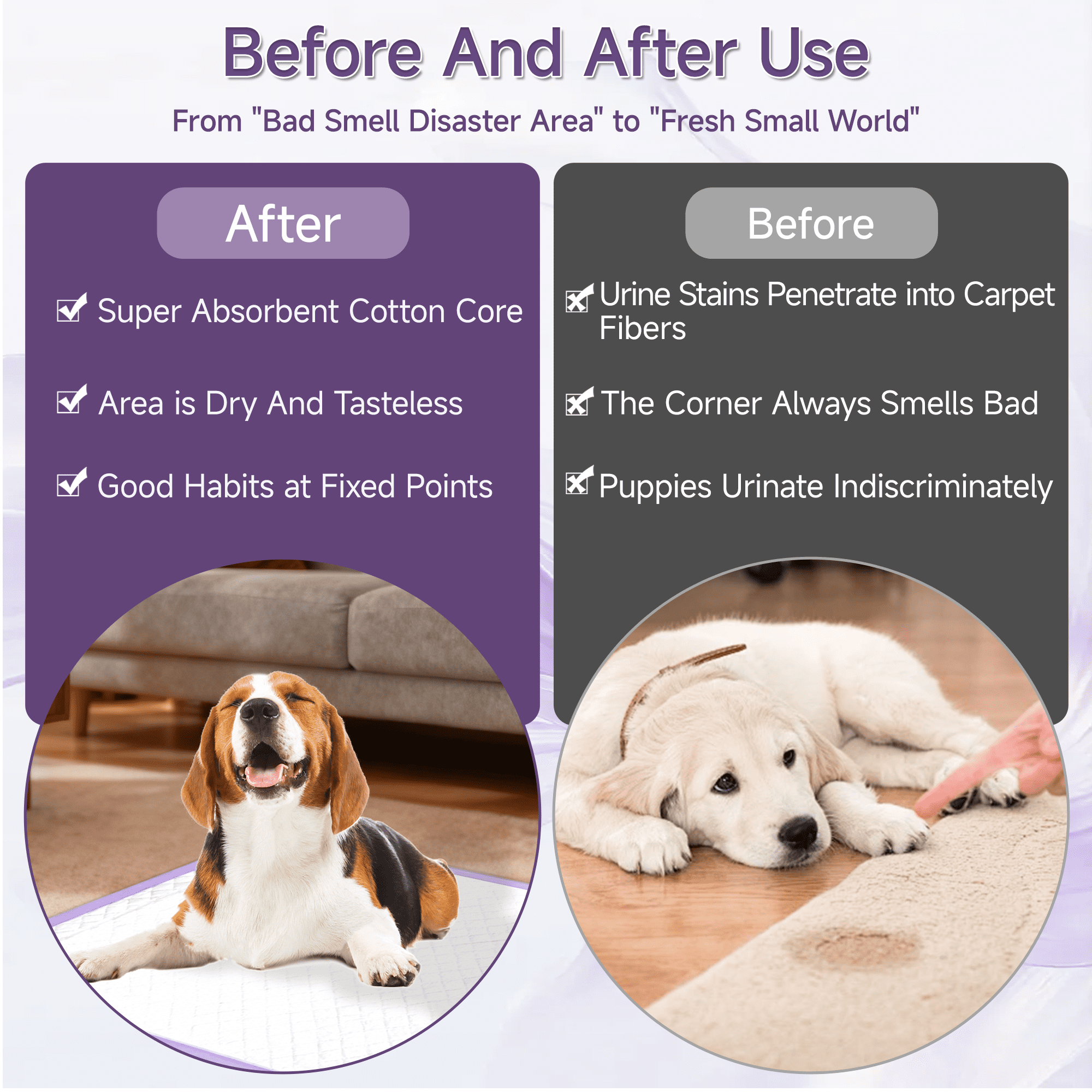 Woonono Puppy Pads Training Pads, Lavender,22 in x 22 in, 100 Count Disposable Dog Pee Pads