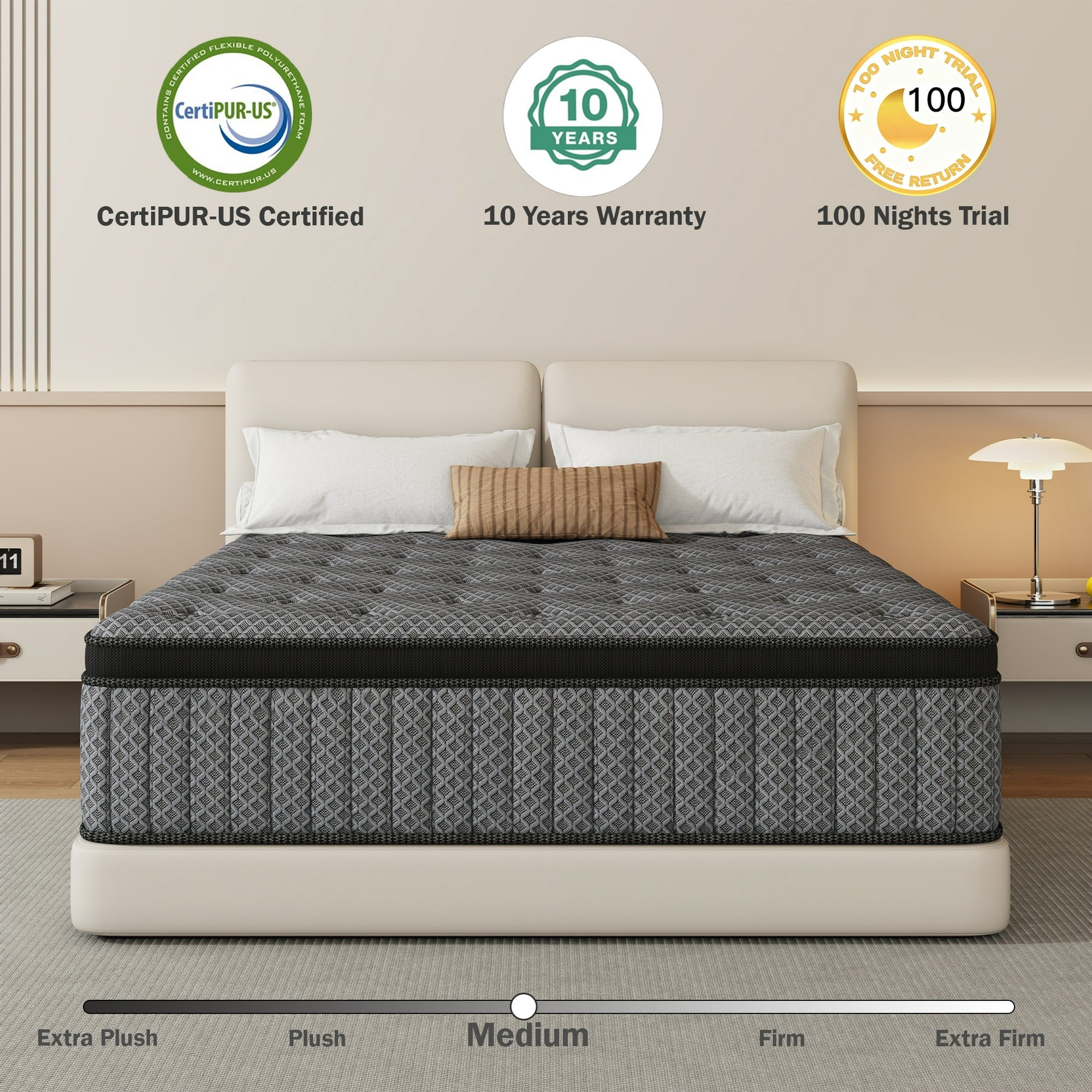 HIKOS 10 inch King Mattress in a Box, Cooling Gel Memory Foam Hybrid Mattress with Individually Wrapped Pocket Coils, Medium Firm King Size Mattress, Pressure Relief for Adult