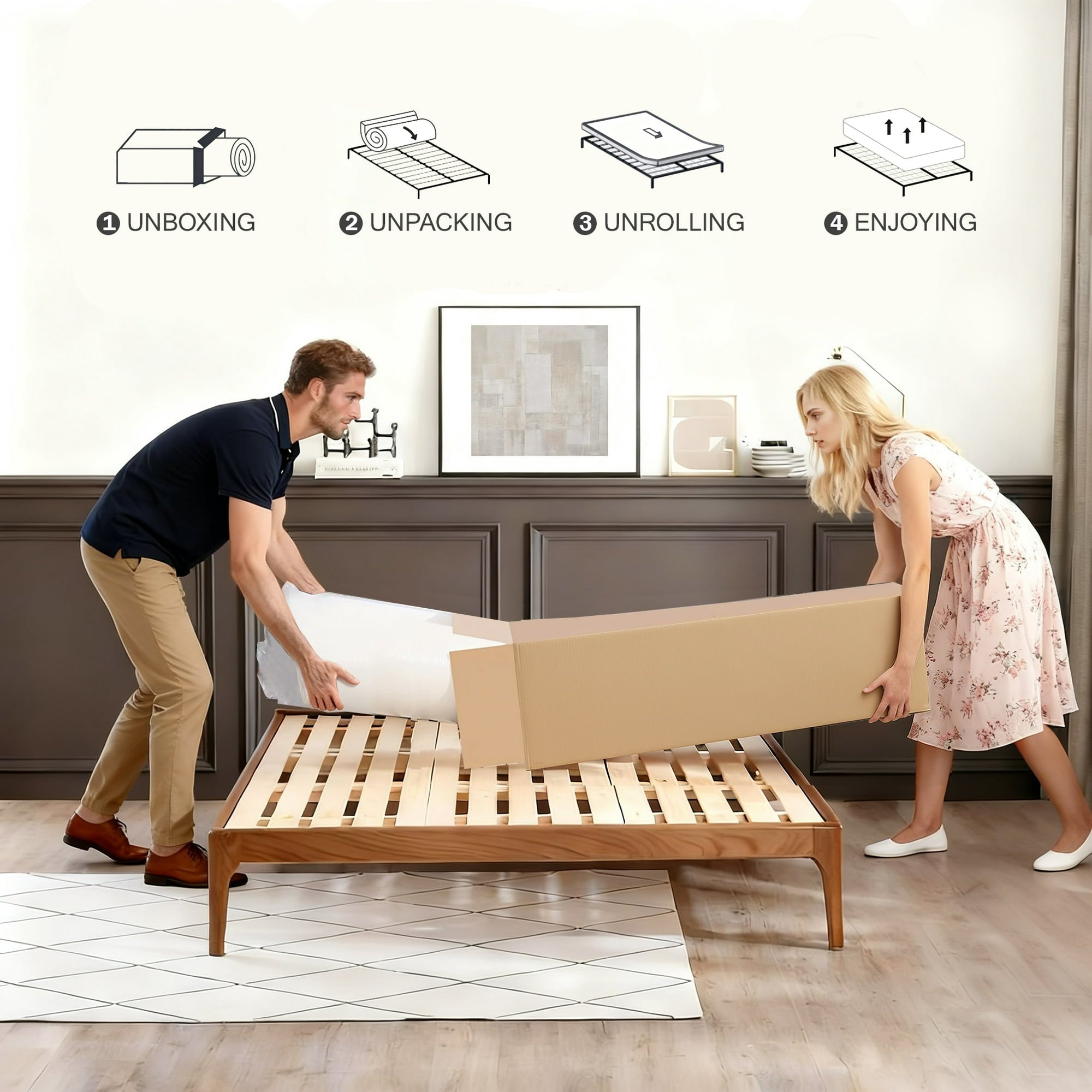 HIKOS 10 inch King Mattress in a Box, Cooling Gel Memory Foam Hybrid Mattress with Individually Wrapped Pocket Coils, Medium Firm King Size Mattress, Pressure Relief for Adult