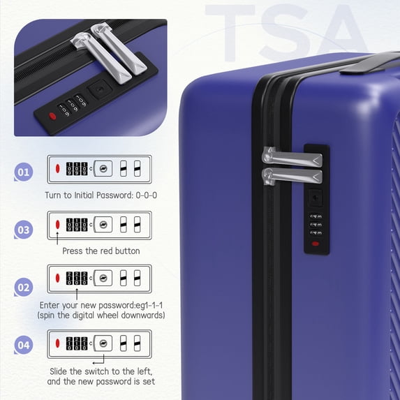 Luggage Sets 4 Piece Carry on Luggage with Spinner Wheels Hardshell Durable Suitcase with TSA Lock 14 20 24 28 inch NavyBlue