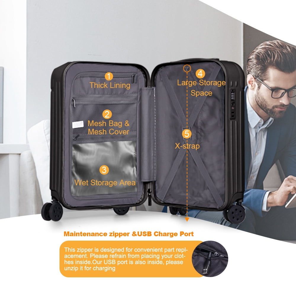Luggage Sets 2 Pieces PC ABS Hardside Carry On Suitcase with Spinner Wheels TSA Lock 20 28 inch Black