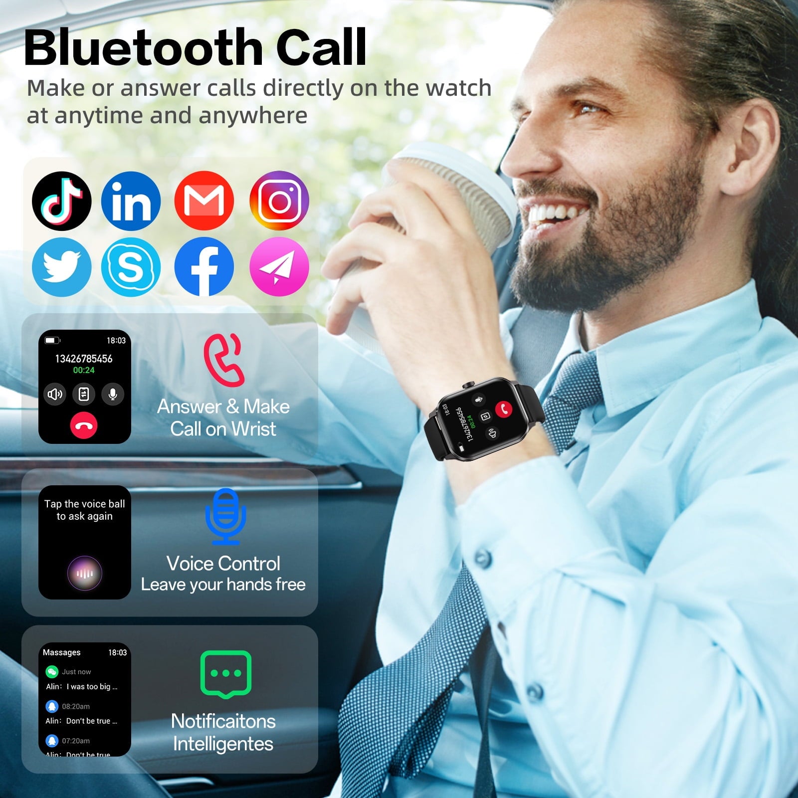 1.96" Smart Watch | Bluetooth Call, Fitness Tracker, 120+ Sports Modes, IP68 Waterproof, Ultra-Thin Design Compatible with Android & iPhone