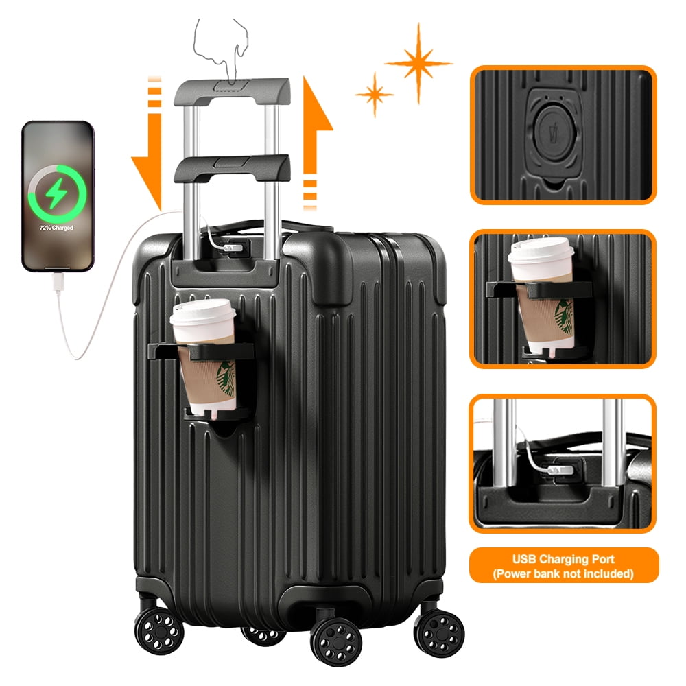Luggage Sets 2 Pieces PC ABS Hardside Carry On Suitcase with Spinner Wheels TSA Lock 20 28 inch Black