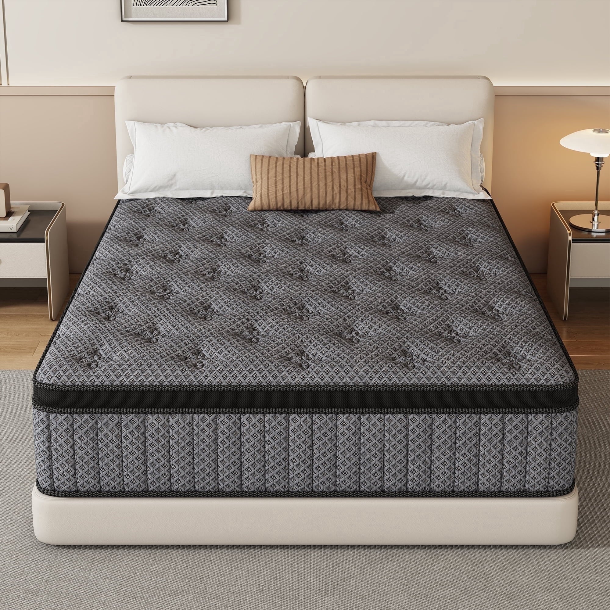 HIKOS 10 inch King Mattress in a Box, Cooling Gel Memory Foam Hybrid Mattress with Individually Wrapped Pocket Coils, Medium Firm King Size Mattress, Pressure Relief for Adult