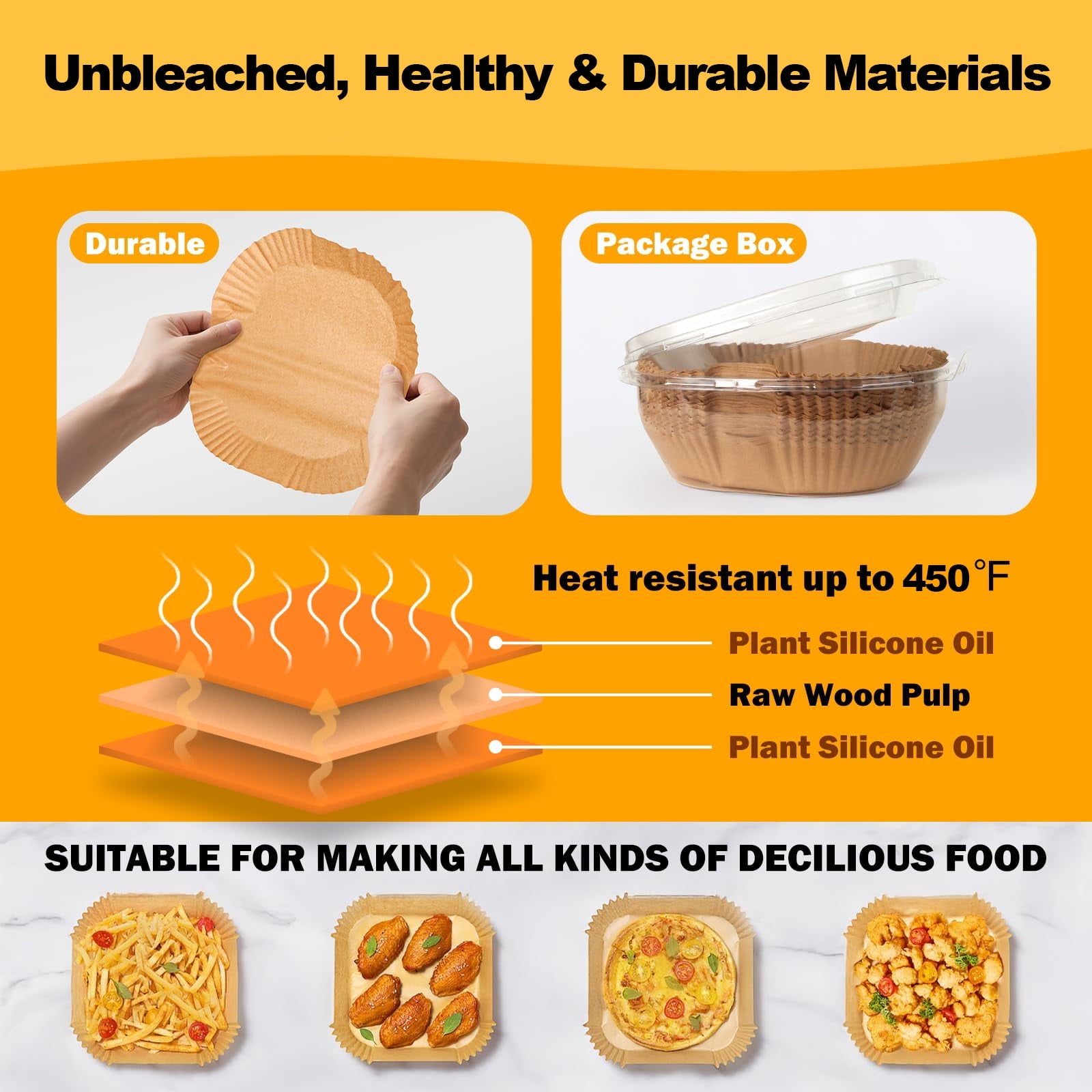TIJITY Air Fryer Paper Liners 200 Count, 8 inch Heavy-Duty Parchment Paper Liners, Non-Stick Grease-Proof Baking Liners for 5-8 Qt Air Fryer Basket, Oven & Baking Pan
